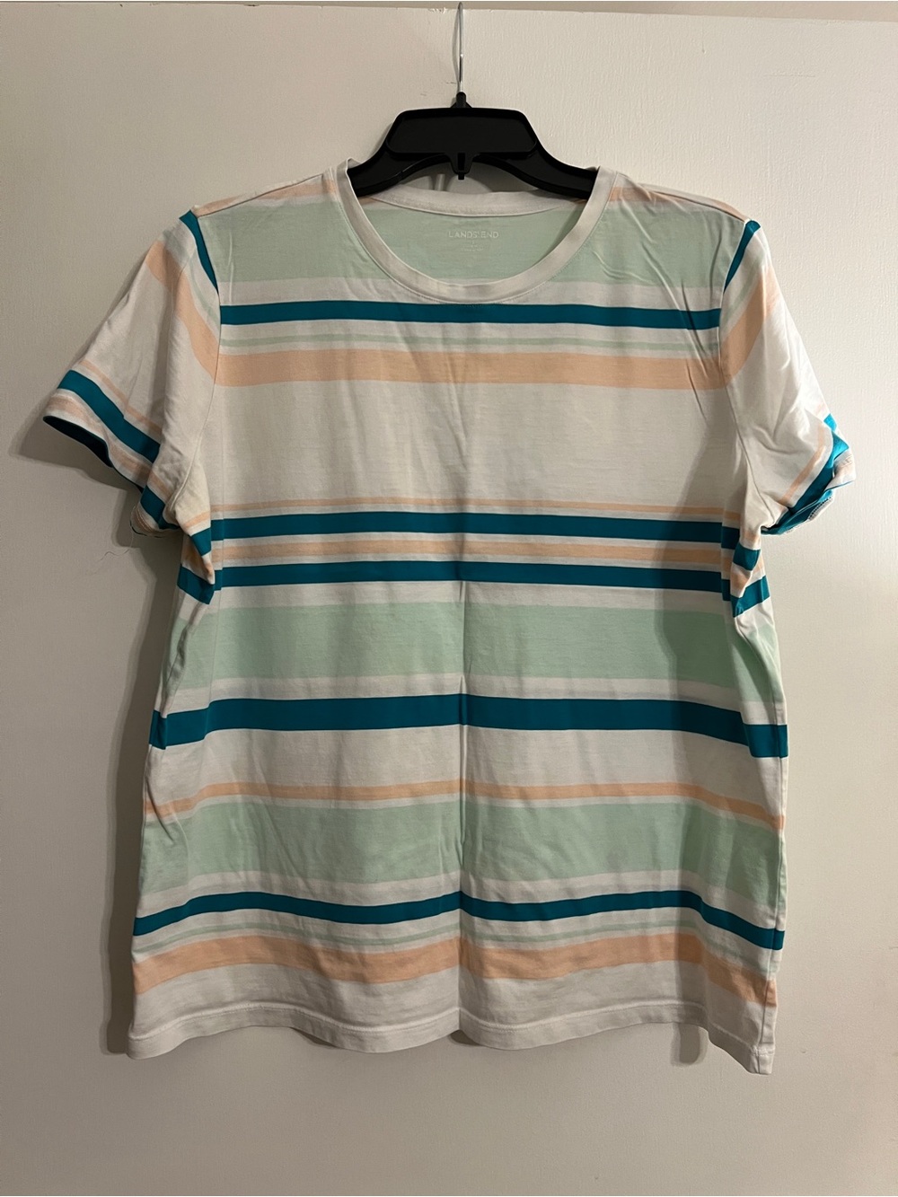 Lands' End Striped Short-Sleeve Tee in White, Teal & Mint